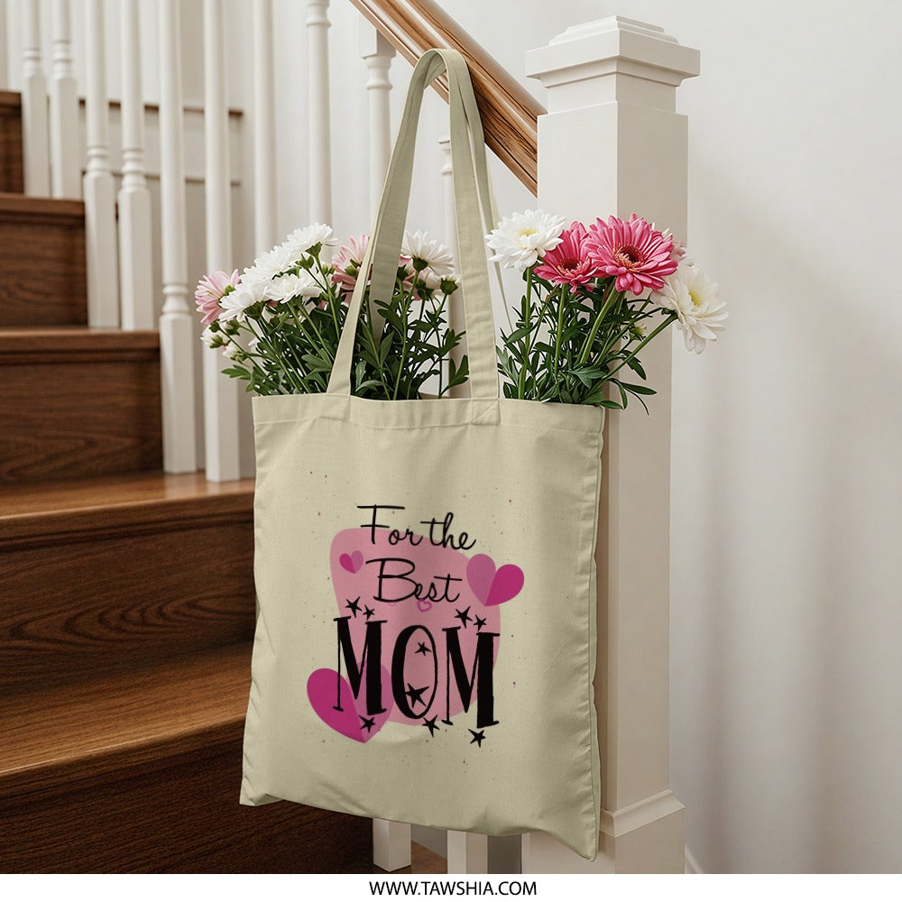 Best Mom Tote Bag, Mothers Day Gift, Heart Stars Design, Gift for Mom, Shopping Bag, Everyday Bag, Mom Appreciation, Cute Mom Tote - Tawshia