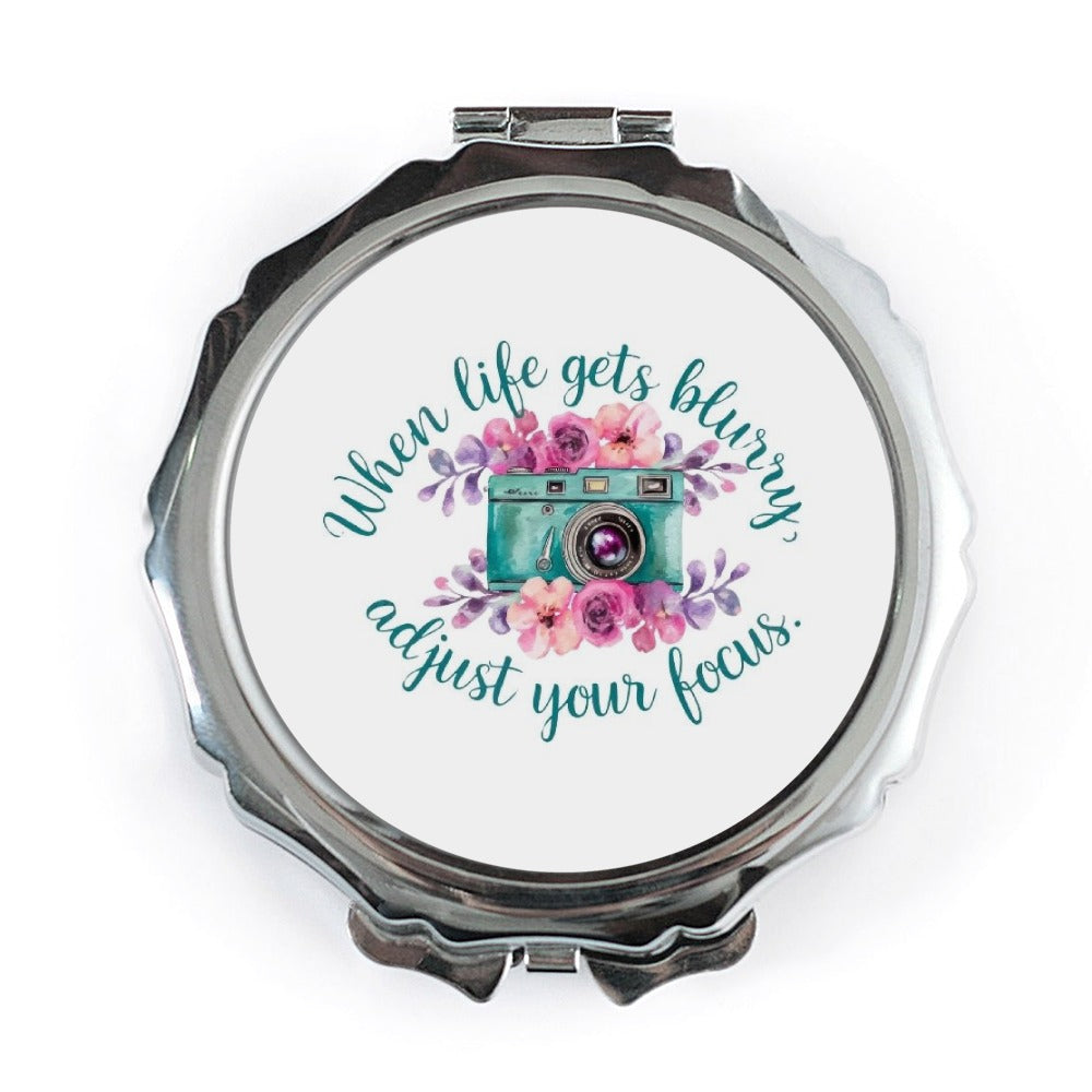 Camera Pocket Mirror, Floral Vanity Mirror, Adjust Your Focus Portable Mirror, Photographer Gift, Inspirational Pocket Mirror - Tawshia