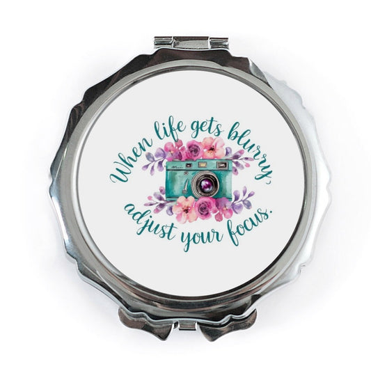Camera Pocket Mirror, Floral Vanity Mirror, Adjust Your Focus Portable Mirror, Photographer Gift, Inspirational Pocket Mirror - Tawshia