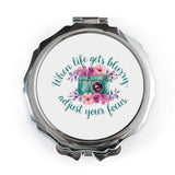 Camera Pocket Mirror, Floral Vanity Mirror, Adjust Your Focus Portable Mirror, Photographer Gift, Inspirational Pocket Mirror - Tawshia