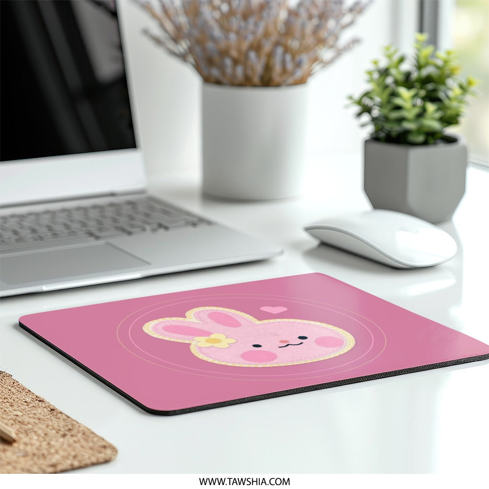 Pink Bunny Mouse Pad, Cute Rabbit Desk Accessory, Kawaii Office Decor, Playful Computer Mat, Flower Bunny Design, Gift for Her, Easter Decor - Tawshia