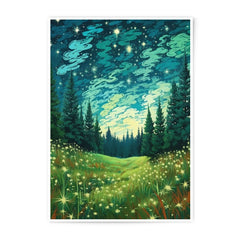 Night Sky Meadow Photographic Print, Starry Night Landscape Art, Forest Photography, Dreamy Nature Print, Wall Art Decor - Tawshia