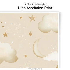 Celestial Dreams Photographic Print, Moon and Stars Art, Nursery Decor, Kids Room Art, Baby Shower Gift, Golden Aesthetic - Tawshia