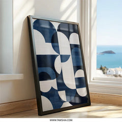 Navy Geometric Wall Art, Mid Century Modern Print, Abstract Shapes Art, Scandinavian Decor, Minimalist Art, Wall Decor - Tawshia