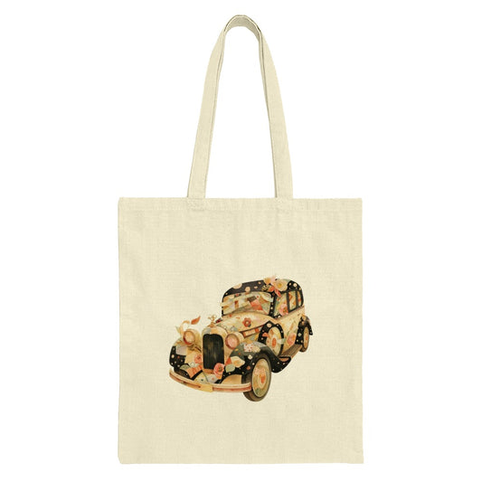 Floral Car Tote Bag, Vintage Car Design, Unique Tote Bag, Flower Art, Car Lover Gift, Stylish Tote, Everyday Bag - Tawshia