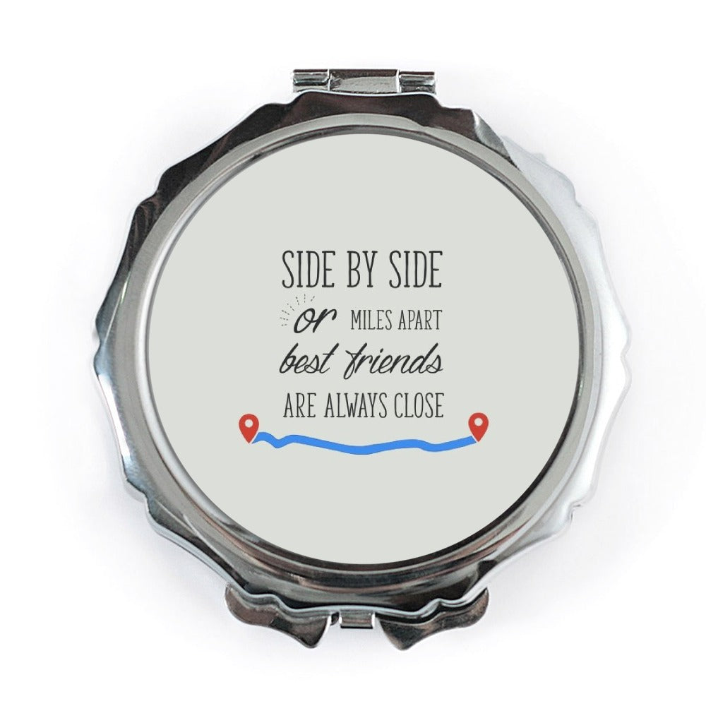 Best Friend Pocket Mirror, Long Distance Friendship Gift, Friends Are Always Close Compact Mirror, Side by Side or Miles Apart Present - Tawshia
