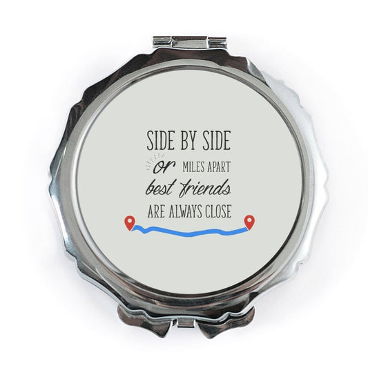 Best Friend Pocket Mirror, Long Distance Friendship Gift, Friends Are Always Close Compact Mirror, Side by Side or Miles Apart Present - Tawshia