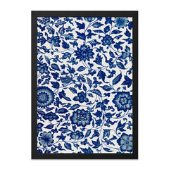 Blue Floral Wall Art, Chinoiserie Pattern Print, Botanical Wall Decor, Traditional Home Art, Elegant Flower Design, Classic Wall Art - Tawshia