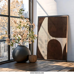 Modern Abstract Wall Art, Brown and Beige Shapes Print, Minimalist Home Decor, Geometric Wall Art, Contemporary Wall Decor - Tawshia