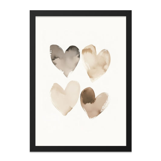 Watercolor Hearts Wall Art, Neutral Tone Painting, Minimalist Heart Print, Love Home Decor, Modern Art Print, Bedroom Living Room Decoration - Tawshia