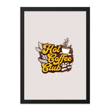 Hot Coffee Club Wall Art, Coffee Lover Decor, Kitchen Wall Art, Caffeine Art, Retro Coffee Print, Coffee Bean Art, Trendy Coffee Art - Tawshia