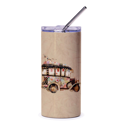 Vintage Bus Tumbler, Collage Style Car, Travel Tumbler, Unique Design Tumbler, Gift for Car Lovers, Retro Car Decor, Cute Tumbler - Tawshia
