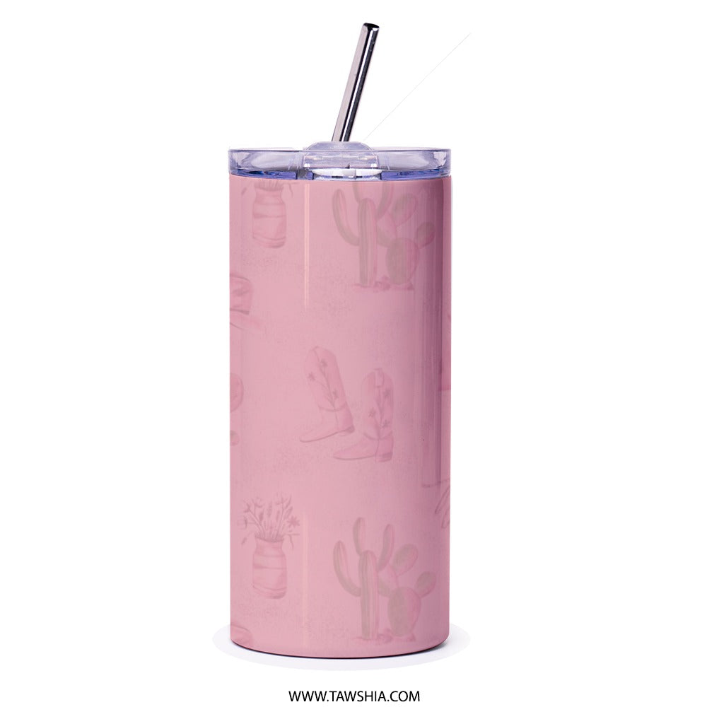 Cactus Flower Tumbler, Pink Floral Tumbler, Plant Lover Gift, Botanical Travel Mug, Desert Tumbler, Trendy Tumbler, Cactus Tumbler - Tawshia