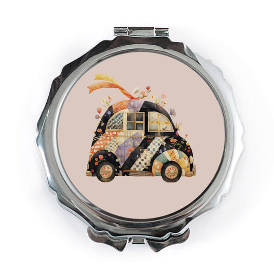 Floral Patchwork Car Pocket Mirror, Cute Vehicle, Travel Mirror, Makeup Compact, Unique Gift for Her, Purse Mirror, Car Lover Gift - Tawshia