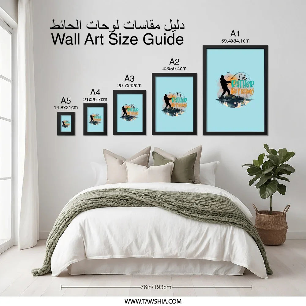 I'd Rather Be Fishing Framed Art, Fisherman Wall Decor, Fishing Lover Gift, Lake House Art, Blue Home Decor, Framed Print, Hobby Wall Art - Tawshia