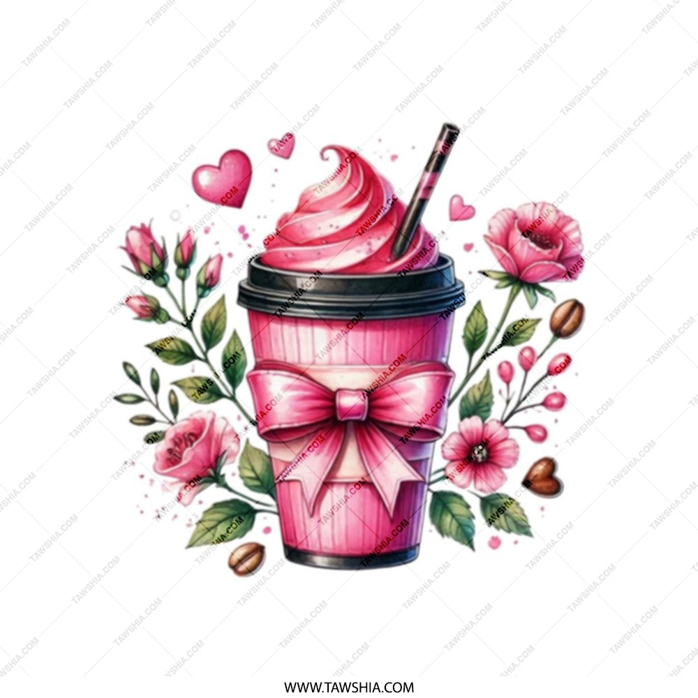 Pink Coffee Tote Bag, Floral Tote Bag, Coffee Lover Gift, Heart Tote Bag, Cute Tote Bag, Valentine's Day Gift, Everyday Tote Bag - Tawshia