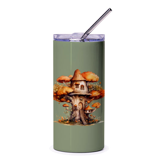 Mushroom House Tumbler, Fairy Tale Drinkware, Whimsical Cottage Core Cup, Fantasy Art Mug, Unique Gift for Book Lovers, Kids Tumbler - Tawshia