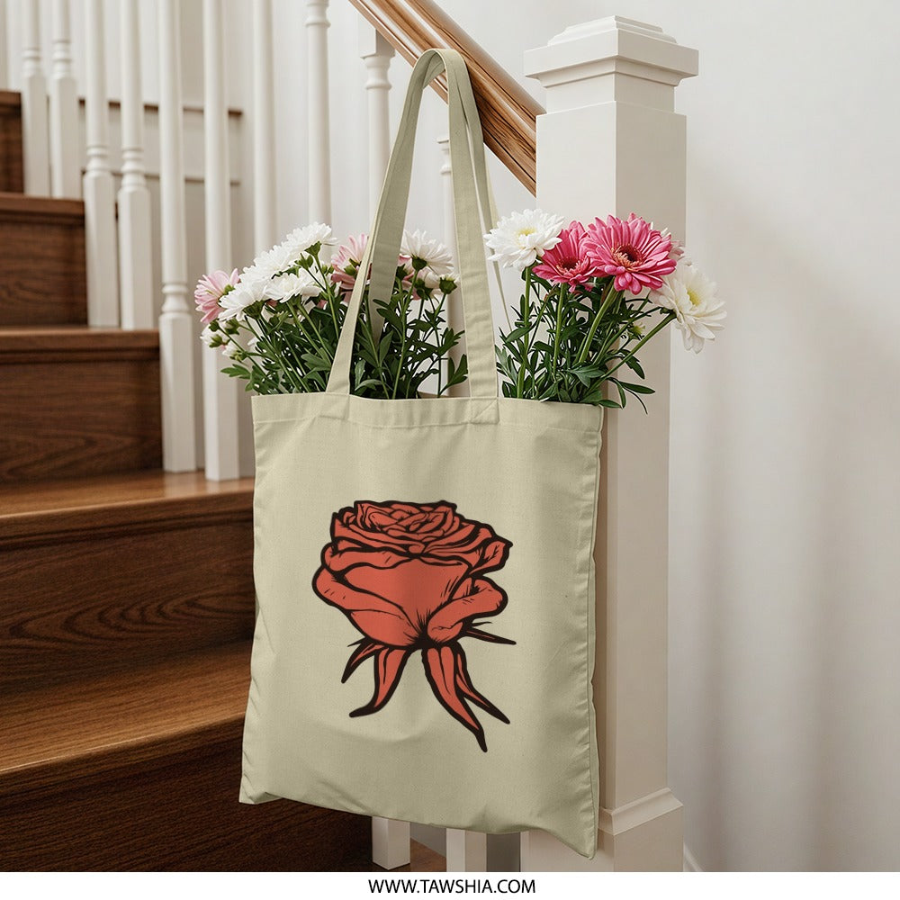 Red Rose Tote Bag, Floral Print, Botanical Bag, Stylish Shopping Bag, Everyday Carry, Cute Tote, Gift Idea, Aesthetic Tote Bag, Trendy - Tawshia