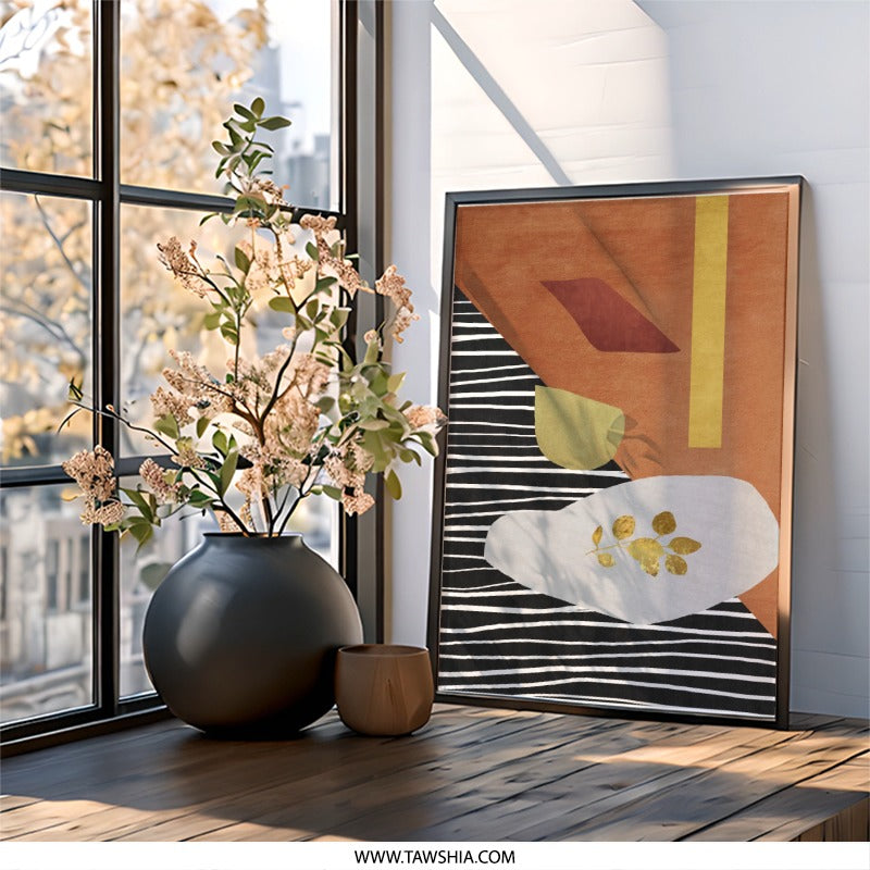 Abstract Geometric Wall Art, Modern Shapes Print, Minimalist Art Decor, Gold Leaf Artwork, Contemporary Home Decor - Tawshia