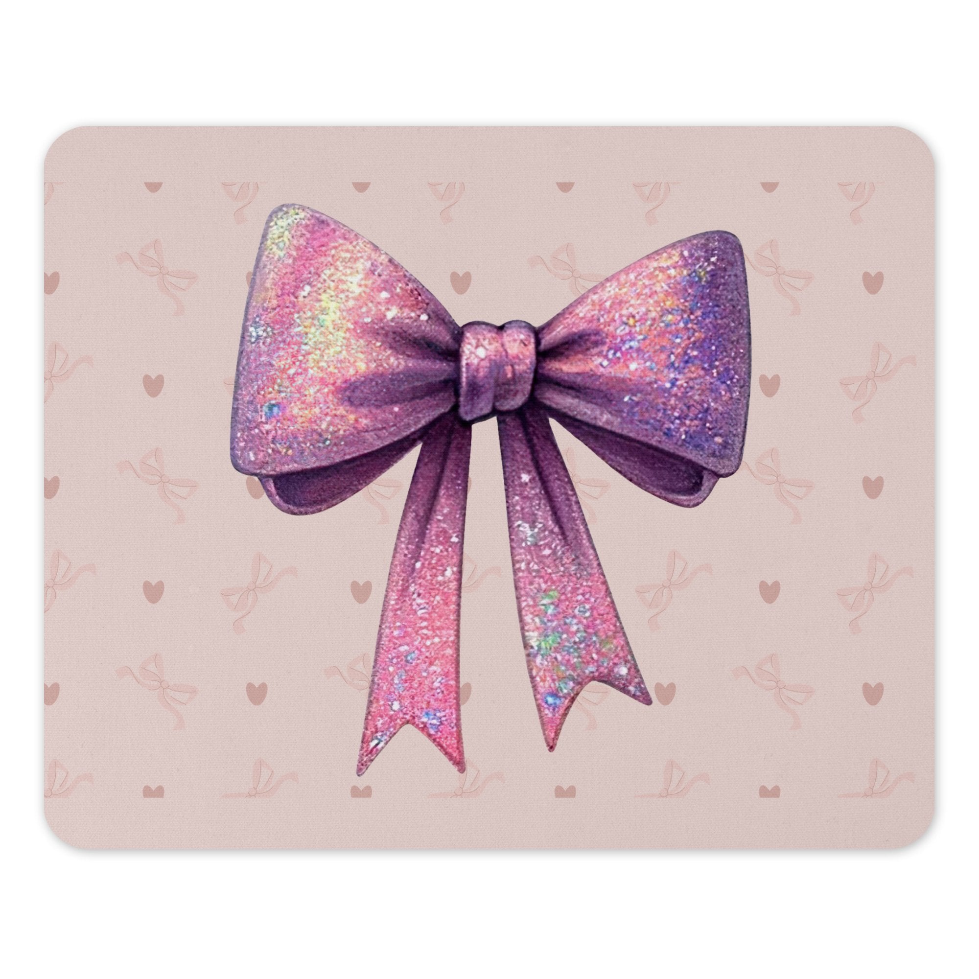 Pink Glitter Bow Design with Hearts Mouse Pad product