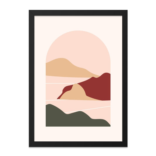 Abstract Mountain Wall Art, Minimalist Landscape Print, Neutral Color Home Decor, Modern Geometric Art, Earth Tone Wall Decor, Framed Art - Tawshia