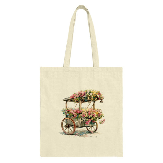 Floral Cart Tote Bag, Vintage Flower Market, Botanical Print, Unique Design, Everyday Bag, Gift Idea, Stylish Tote, Fashionable Tote Bag - Tawshia