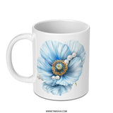 Blue Poppy Mug, Floral Mug, Pearl Accent, Elegant Coffee Cup, Flower Mug, Gift Idea, Stylish Mug, Unique Design, Decorative Mug, Art Mug - Tawshia