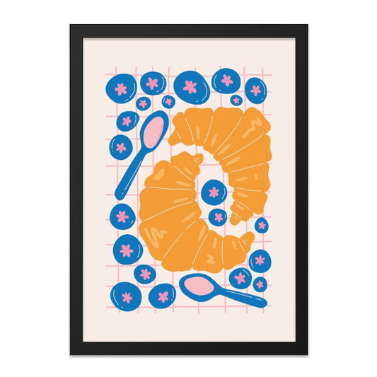 Croissant Wall Art, Breakfast Art Print, Food Illustration, Kitchen Decor, Blueberries, Spoon Design, Modern Art (135 characters) - Tawshia