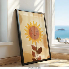 Happy Sunflower Wall Art, Smiling Flower Print, Cute Floral Decor, Nursery Art, Kids Room Decor, Sunshine Gift - Tawshia