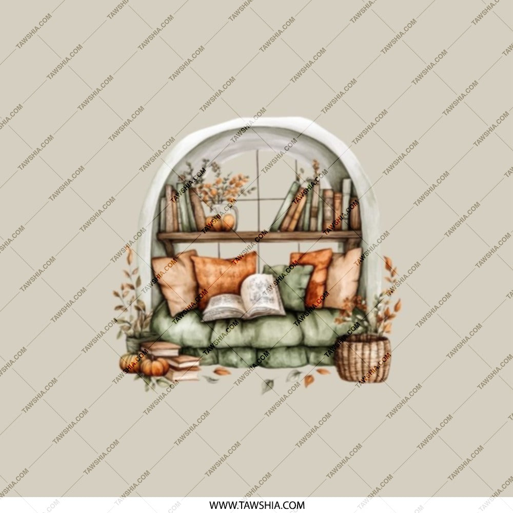 Cozy Reading Nook Pocket Mirror, Book Lover Gift, Autumn Home Decor, Portable Makeup Mirror, Literary Gift, Reading Illustration - Tawshia