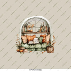 Cozy Reading Nook Pocket Mirror, Book Lover Gift, Autumn Home Decor, Portable Makeup Mirror, Literary Gift, Reading Illustration - Tawshia