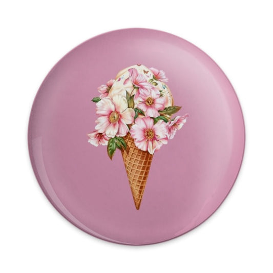 Floral Ice Cream Cone Pinback Button, Cute Summer Accessory, Trendy Badge, Flower Power Pin, Sweet Treat Button, Pastel Aesthetic - Tawshia