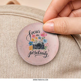 Focus on Positivity Pinback Button, Camera Floral Button, Motivational Badge, Positive Vibes Pin, Cute Button, Aesthetic Pinback Button - Tawshia
