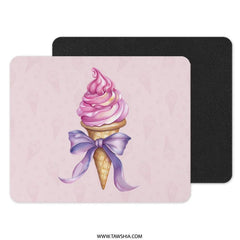 Ice Cream Cone Mouse Pad, Pink Dessert Mousepad, Cute Bow Mouse Mat, Fun Office Decor, Gift For Her, Desk Accessory - Tawshia