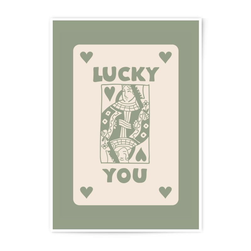Lucky You Photographic Print, Queen of Hearts Art Print, Card Game Decor, Minimalist Wall Art, Neutral Tone Art, Quirky Home Decor - Tawshia