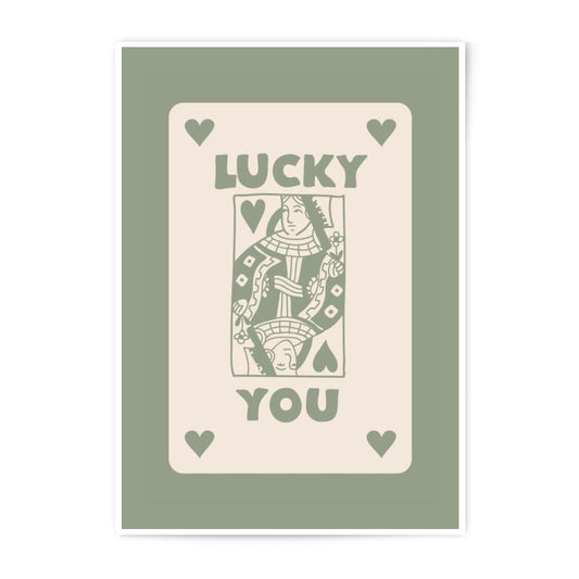 Lucky You Photographic Print, Queen of Hearts Art Print, Card Game Decor, Minimalist Wall Art, Neutral Tone Art, Quirky Home Decor - Tawshia