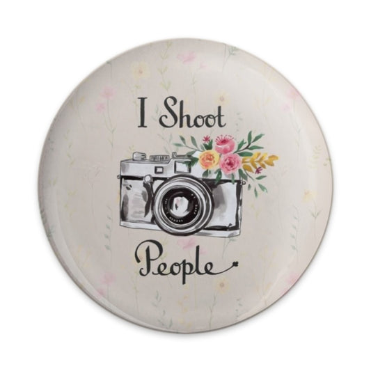 I Shoot People Pinback Button, Camera with Flowers Button, Photography Lover Gift, Photographer Gift, Funny Camera Pinback Button - Tawshia