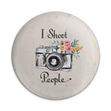 I Shoot People Pinback Button, Camera with Flowers Button, Photography Lover Gift, Photographer Gift, Funny Camera Pinback Button - Tawshia