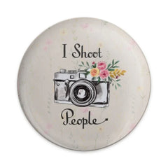 I Shoot People Pinback Button, Camera with Flowers Button, Photography Lover Gift, Photographer Gift, Funny Camera Pinback Button - Tawshia
