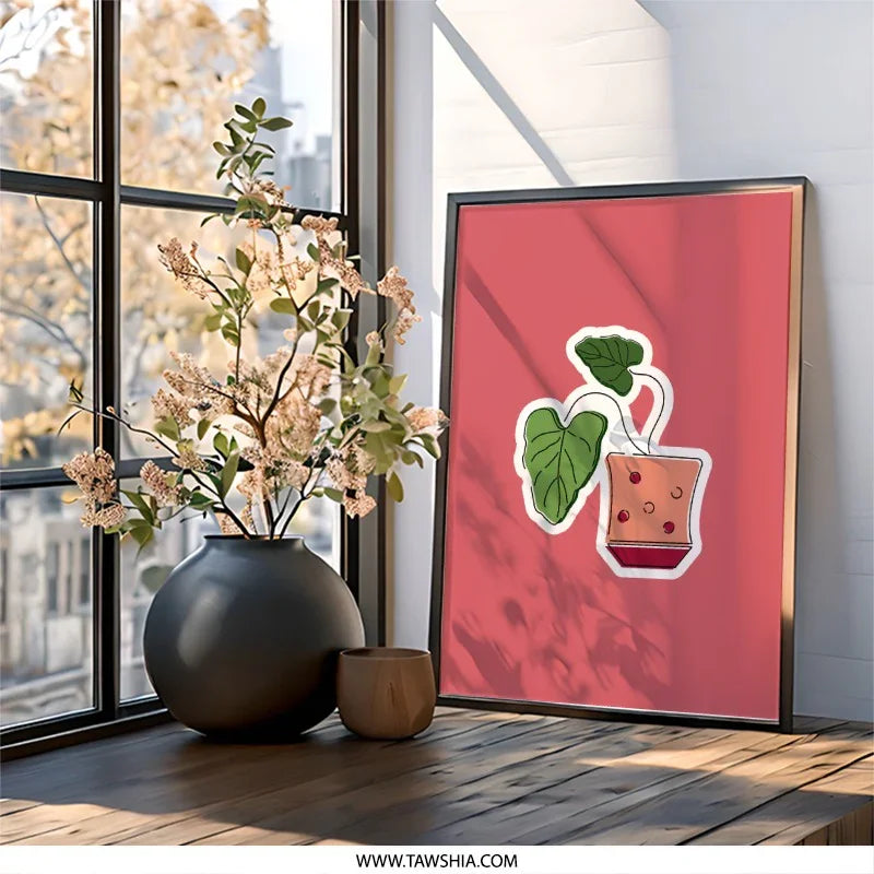 Cute Potted Plant Framed Wall Art, Botanical Print Home Decor, Modern Framed Artwork, Minimalist Plant Illustration, Houseplant Lover Gift - Tawshia