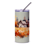 Watercolor Cabin Tumbler, Autumn Landscape, Rustic Chic Drinkware, Nature Lover Gift, Cozy Fall Vibes, Cute Travel Mug, Hot Cold Drinks - Tawshia