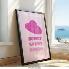 Pink Howdy Wall Art, Western Decor Print, Cowgirl Hat Poster, Cute Room Decor, Trendy Wall Decor, Unique Art Print - Tawshia