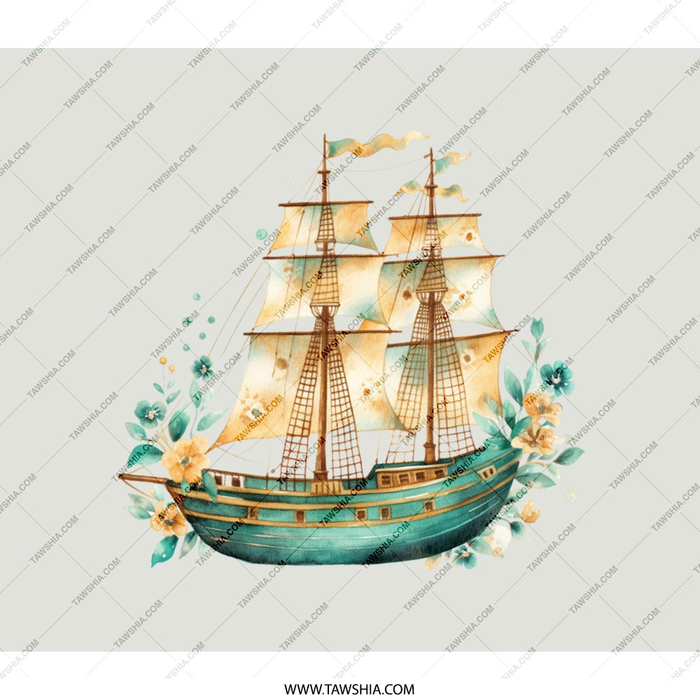 Floral Ship BackPack, Watercolor Sailboat Design, Nautical Travel Bag, Ocean Lover Gift, Adventure Awaits, Unique BackPack for Kids - Tawshia