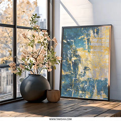 Abstract Wall Art, Gold Teal Painting, Modern Art Print, Contemporary Home Decor, Textured Artwork, Unique Wall Decor, Stylish Art - Tawshia