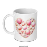 Seashell Heart Mug, Beach Lover Gift, Coastal Decor, Ocean Theme Mug, Pink Seashells Coffee Mug - Tawshia