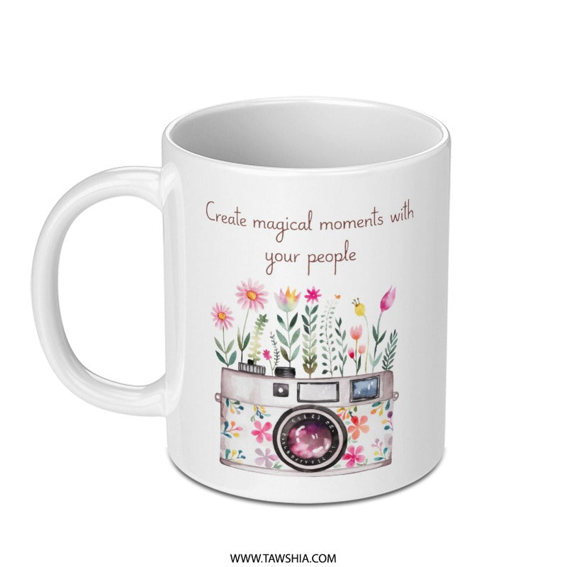 Floral Camera Mug, Magical Moments Mug, Photography Lover Gift, Unique Coffee Mug, Tea Cup, Gift for Her, Cute Mug, Artsy Mug - Tawshia