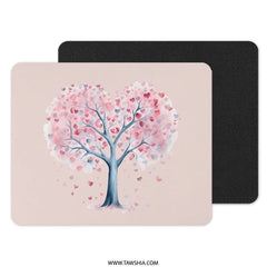 Heart Tree Mouse Pad, Love Tree Art, Pink Heart Decor, Valentines Gift, Romantic Mousepad, Cute Desk Accessory, Tree of Hearts - Tawshia
