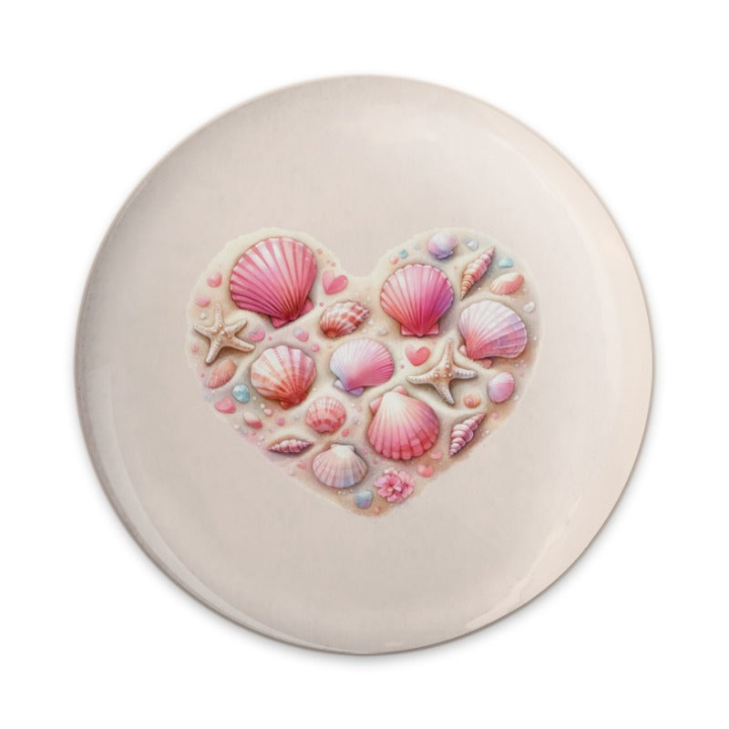 Seashell Heart Pinback, Beach Lover Pin, Coastal Fashion Accessory, Pink Shells Badge, Ocean Vibes Pin, Sea Life Jewelry, Summer Style Pin - Tawshia