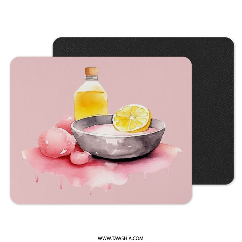 Spa Day Mouse Pad, Watercolor Lemon, Bath Bomb, Gift for Her, Cute Desk Accessories, Unique Mousepad, Work from Home, Computer Pad - Tawshia