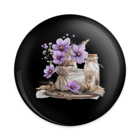 Purple Flower Pinback Button, Still Life Art Button, Coffee Beans Jars, Floral Button Badge, Unique Gift Idea, Gift for Her, Button Pin - Tawshia